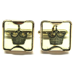 Swank Cufflinks Royal Kings Crown Lucite Gold Square Men Formal Wear